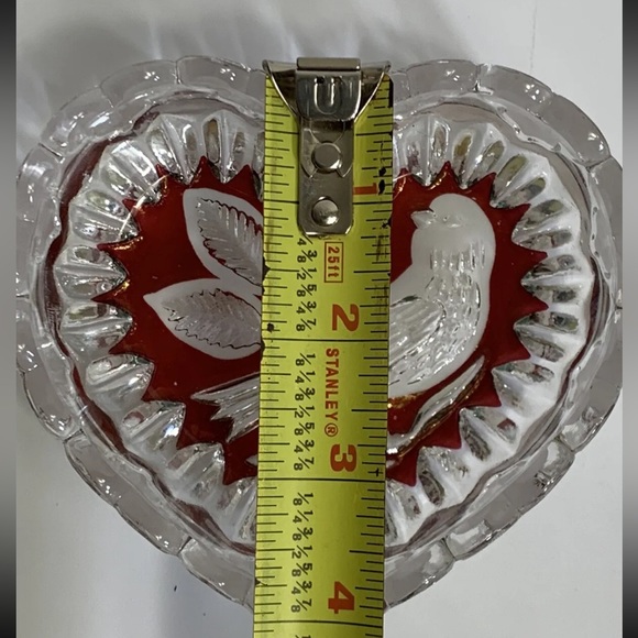 Hofbauer Byrd Red Clear Heart Crystal German Dish Embossed Trinket Jewelry Candy - Picture 3 of 5